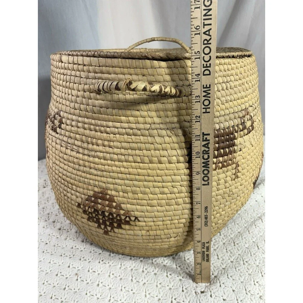 Large Native American Tohono O’odham Papago Style Basket With Lid 15” X 18”